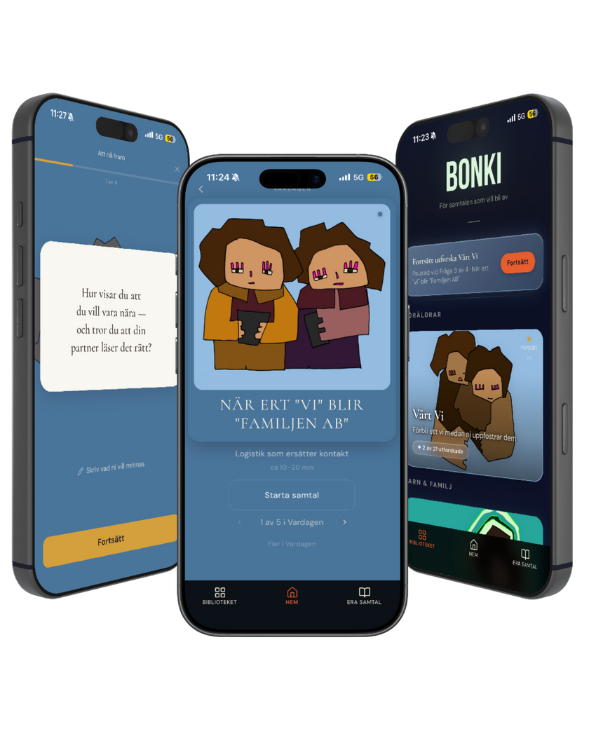 Still Us i Bonki-appen — tre skärmar