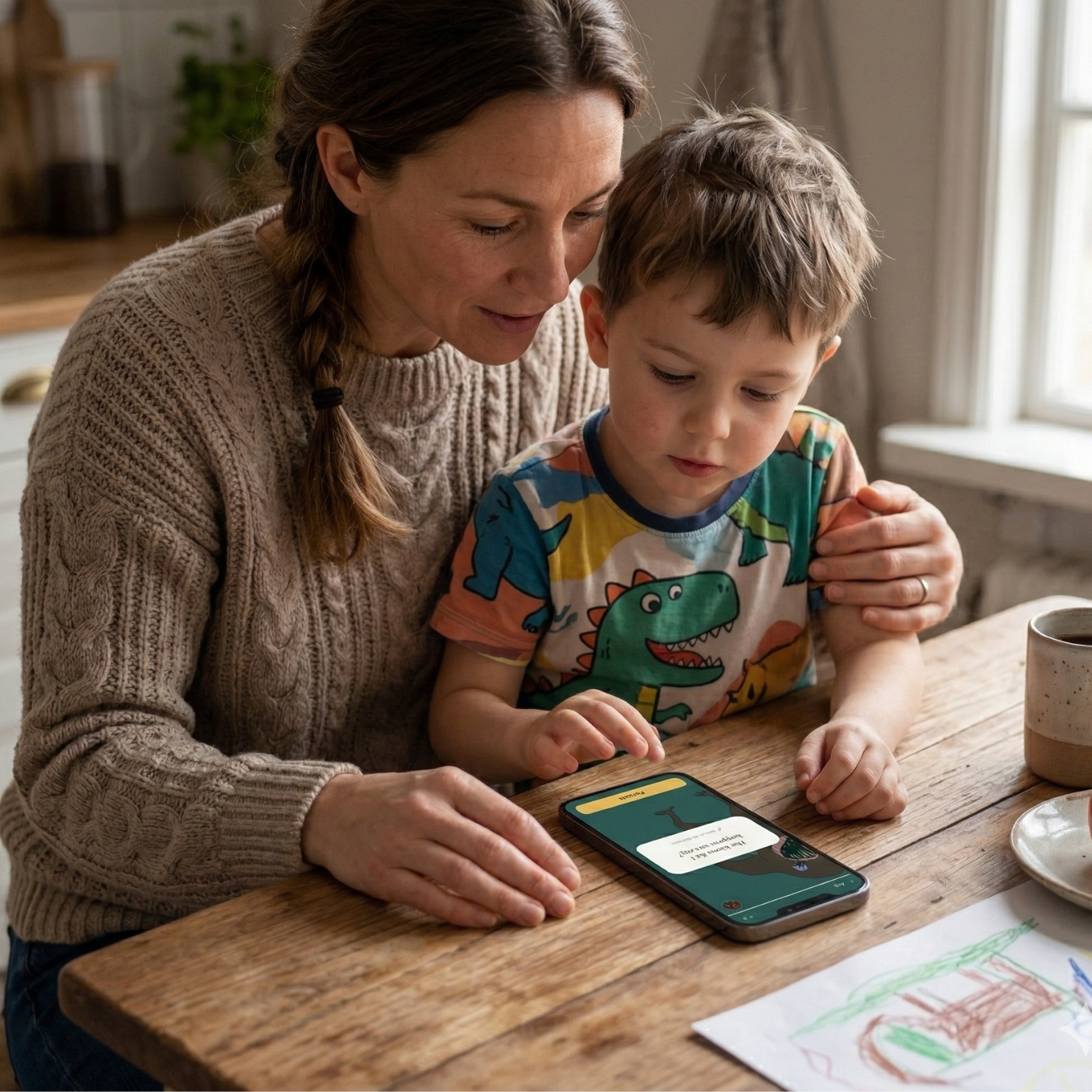 Förälder och barn med Bonki-appen